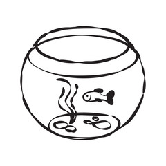 Fish bowl cartoon vector illustration, hand drawn style isolated on white background.