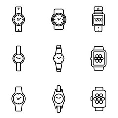 Vector line wristwatch icon set