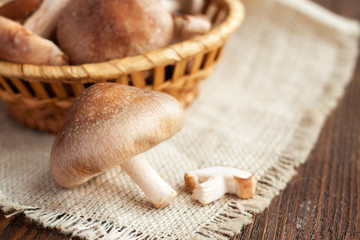 Shiitake mushrooms on wooden table
