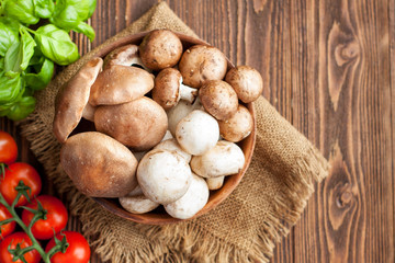 Raw vegetables on rustic table