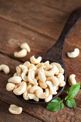 Nuts on wooden table