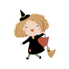 Cute little witch. Halloween poster or card. Vector illustration. - 117662957