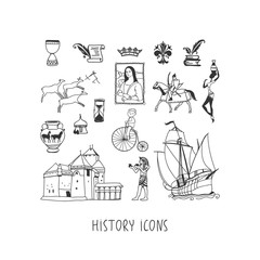 History hand drawn vector icons set