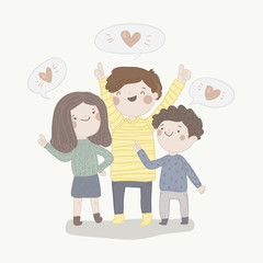 Attractive group of happy young men and women giving a thumbs up gesture of approval and success 