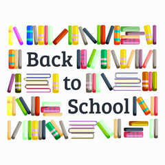 Books in public library, back to school and education concept in card or banner