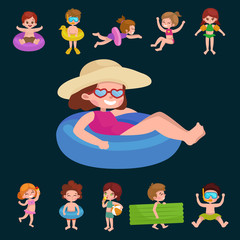 girl and boy in swimsuit isolated, kids summer vacation