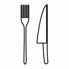 Knife and fork icon in outline style isolated on white background. Cutlery symbol