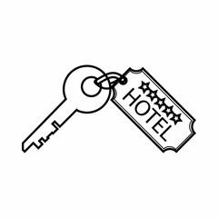 Room key at hotel icon in outline style isolated on white background. Open symbol