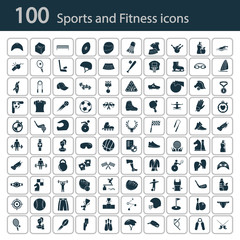 Fototapeta na wymiar Set of one hundred sport icons on the background