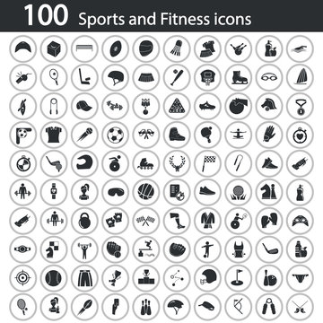 Set of one hundred sport icons on the background