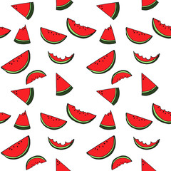 Obraz premium Watermelon seamless pattern by hand drawing on white backgrounds