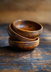 Stack of old wooden bowls