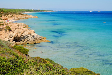 View from above on the beach of Pinus Village, Sardinia.