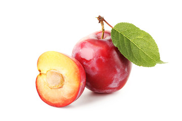Fresh plums isolated on a white