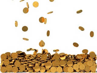 3d illustration of golden coins rain.