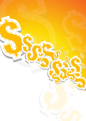Vector : Dollar sign on orange and white background