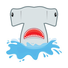 hammerhead shark with open mouth. He jumps out of water