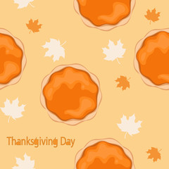 Pumpkin pie with leaves seamless pattern
