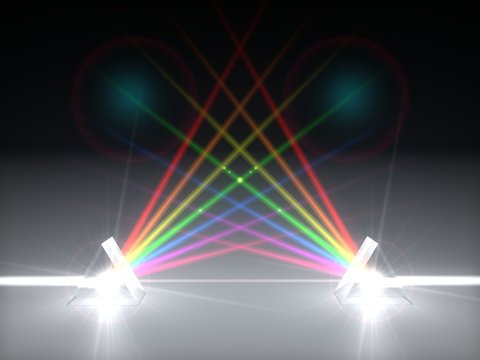 3d illustration dual prism and refraction light ray.