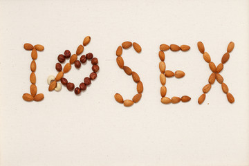 Love heart, composition food background. Top view, flat lay