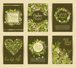 Set of six nature vector banners with floral elements and place