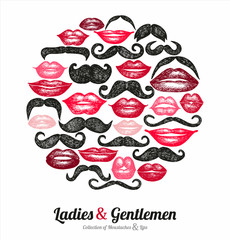 Collection of moustaches and lips