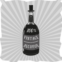 Vintage alcohol. Bottle looks like an old gentleman. Retro poster