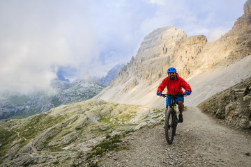 Mountain biking in the Dolomites, Tre Cime di Lavaredo, Italy