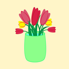 Vector illustration of tulips in vase/Vector illustration of bright  tulips in a green vase