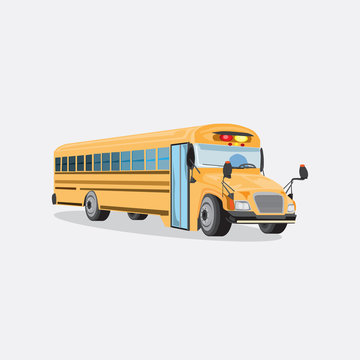 Vector yellow school bus isolated on a grey background