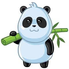 Cute Little Panda Carrying Bamboo Cartoon Vector