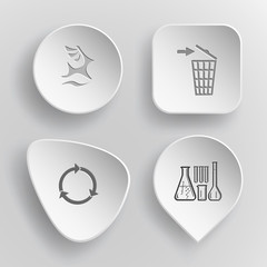 4 images: deer, recycling bin, recycle symbol, chemical test tub