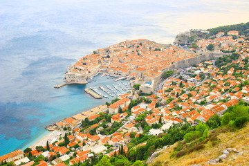 Dubrovnik Old town with famous beach Banje, Croatia