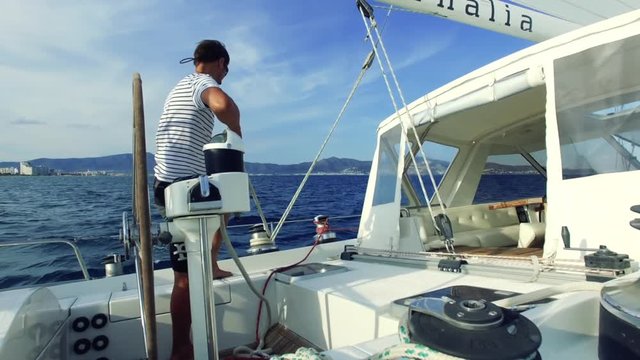Big Sailboat crusing the ocean on a sunny day