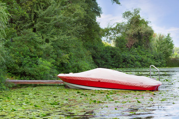 Covered motor boat