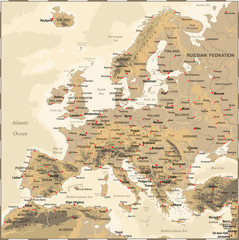 Europe - Vintage Physical Map