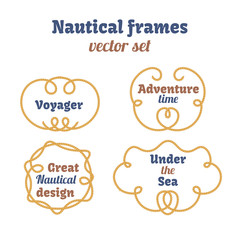 Nautical frames set. Ropes swirls. Decorative vector knots. Ornamental decor elements with rope. Isolated design.