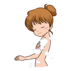 女の子　シャワー　イラスト