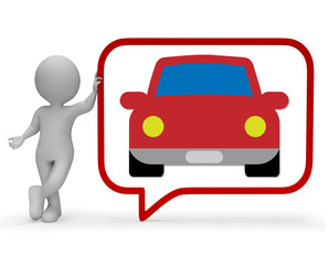 Car Speech Bubble Shows Communication Gossip 3d Rendering