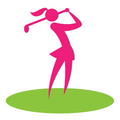 Golf Swing Woman Shows Female Player And Hobby