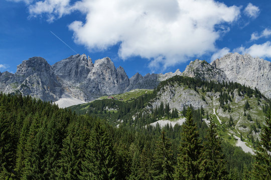 Mountain scene in the Alps austrian travel destination Wilder Kaiser chain, Tyrol.