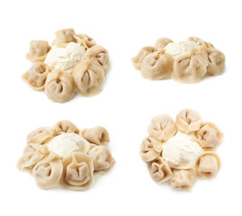 Pile of cooked dumplings isolated