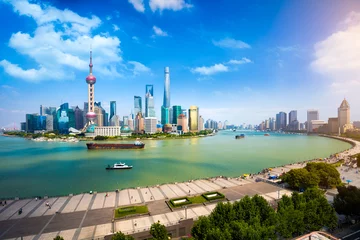 Poster Shanghai skyline, Panoramic view of shanghai skyline and huangpu river, Shanghai China © Patrick Foto