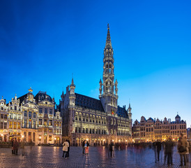 The famous Grand Place in blue hour in Brussels, Belgium