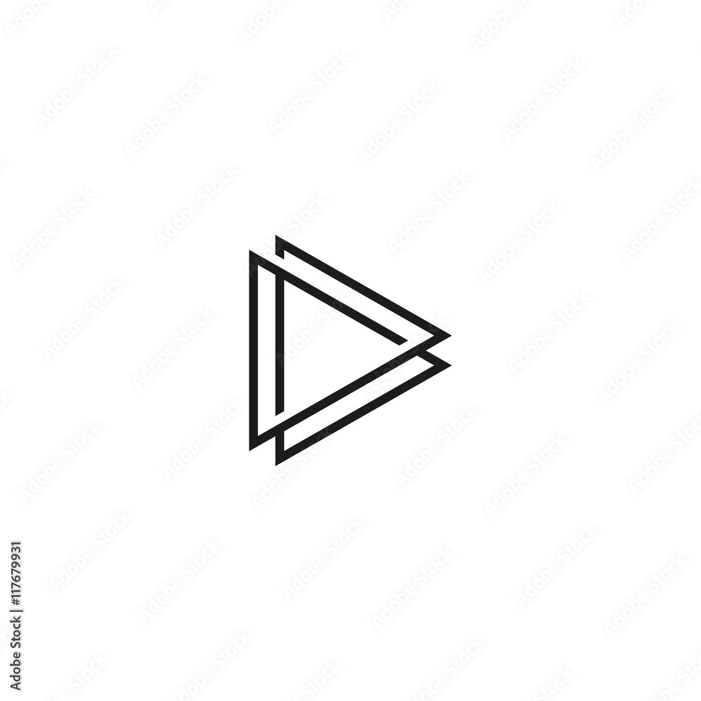 Poster Isolated black and white play button contour vector logo. Triangular multimedia logotype. Pause icon. Player element.