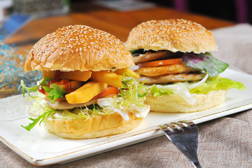 Hamburgers and French fries
