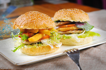 Hamburgers and French fries