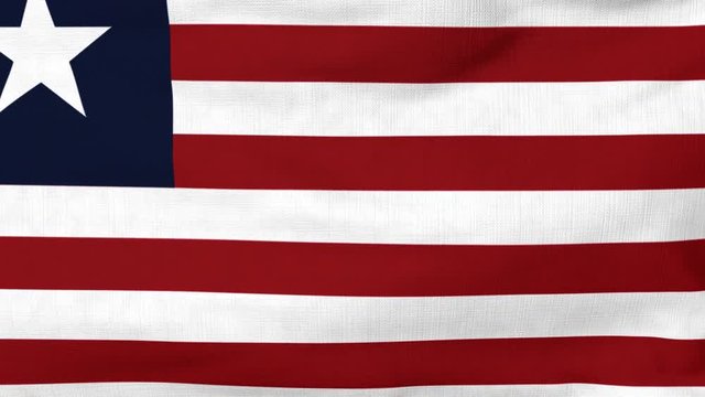 National flag of Liberia flying and waving on the wind. Sate symbol of Liberian nation and government. Computer generated animation.