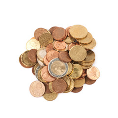 Multiple euro coins isolated