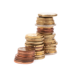 Multiple euro coins isolated